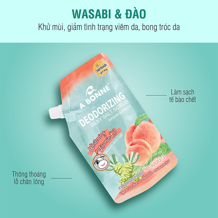 Muối Tắm A Bonne Deodorizing Silky Salt Scrub Hương Wasabi và Đào Khử Mùi Cơ Thể 350g