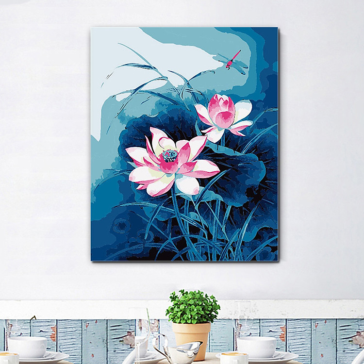 Tranh tô màu theo số hoa sen trong đêm 186