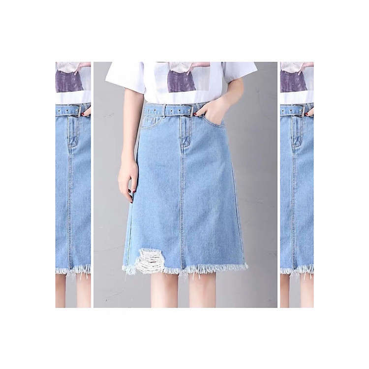 CHÂN VÁY JEAN DÀI PHOM CHỮ A VẢI JEAN MỀM KHÔNG CO DÃN ms 1760