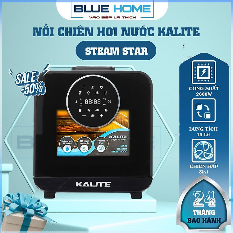 Nồi Chiên Hơi Nước Kalite Steam Star, 2600w-15Lit, Chiên Hấp Đa Năng, Hàng Chính Hãng