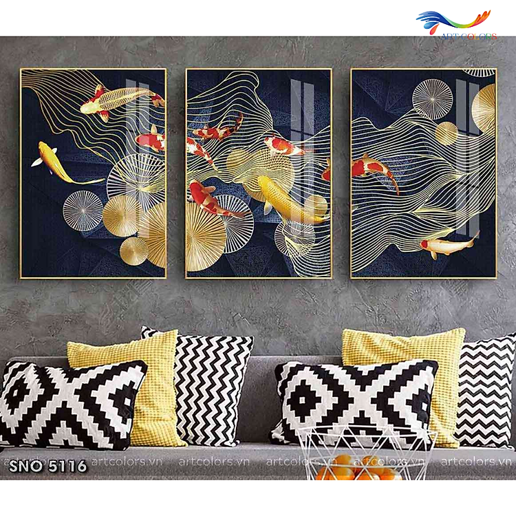 Tranh treo tường - Tranh tráng gương Cửu ngư quần hội