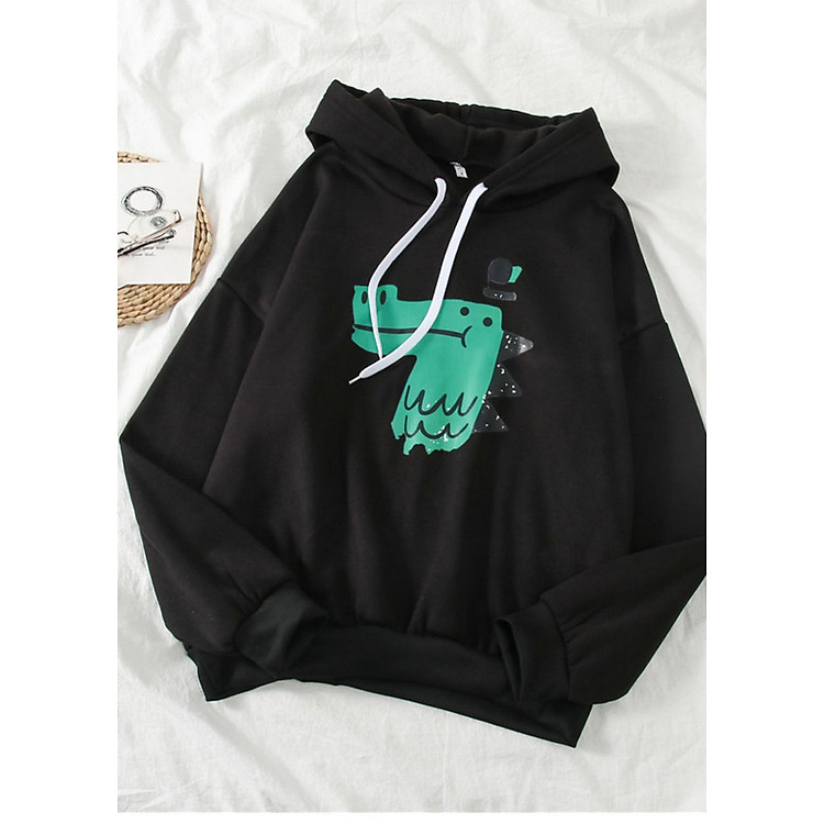 Áo Khoác Hoodie Form Rộng Tay Dài Hình Cá Sấu Phong Cách Hàn Quốc - Chất Nỉ Bông