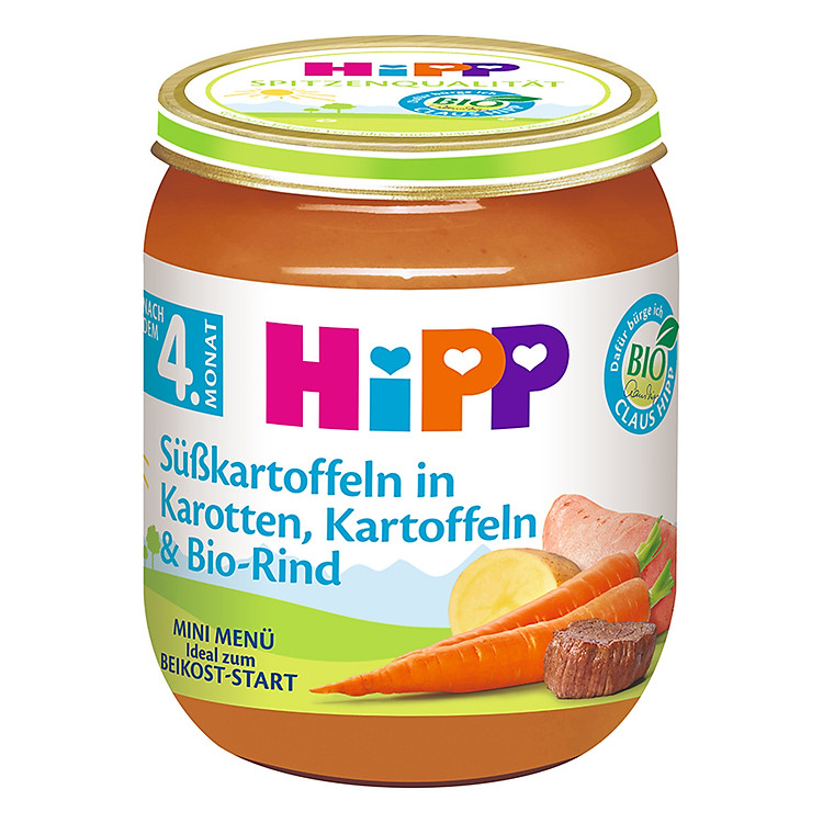 Dinh Dưỡng Đóng Lọ Thịt Bò, Khoai Tây, Cà Rốt, Khoai Lang HiPP 6090 125g