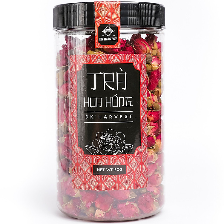 Trà Hoa Hồng Sấy Khô Nguyên Bông DK Harvest - 150g - chứa vitamin C, carotene, các loại vitamin nhóm B và vitamin K mang lại nhiều công dụng tuyệt vời cho cơ thể