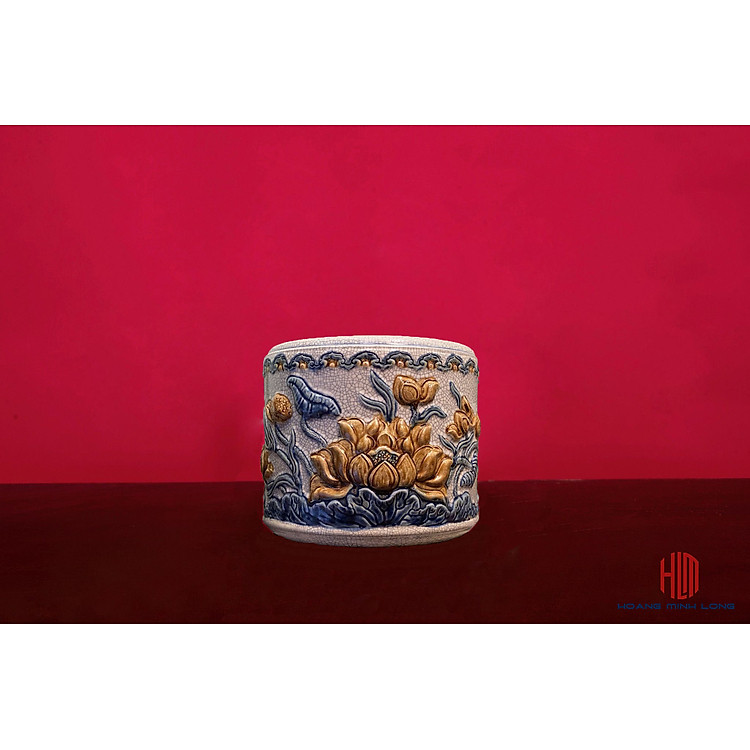 Bát Hương Men Rạn Đắp Nối Size 16cm