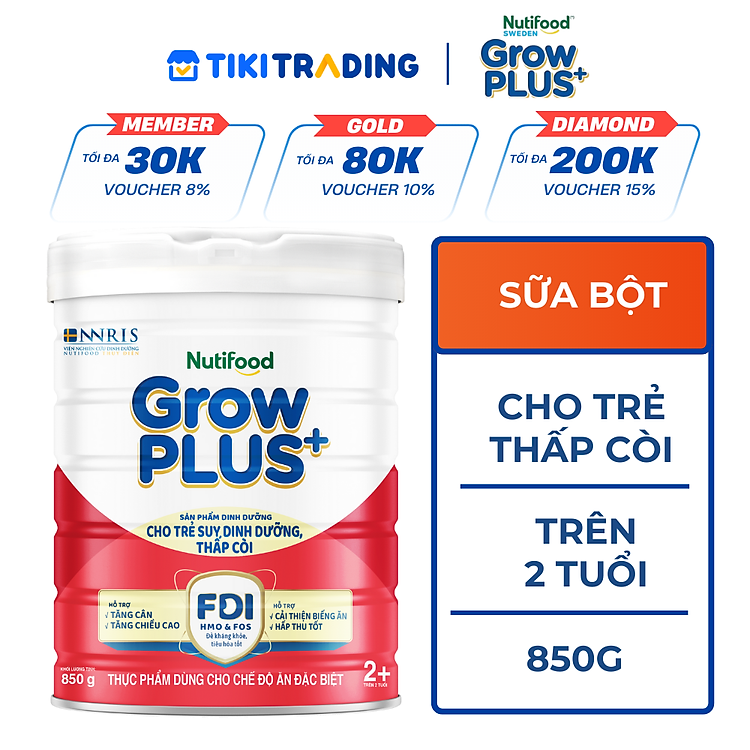 Sữa bột Nutifood GrowPLUS+ Suy Dinh Dưỡng (Đỏ) 2+ Lon 850G