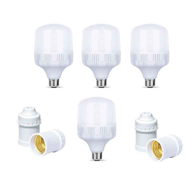 Bộ 4 Bóng đèn Led Trụ buld 30w / 40w / 50w và 4 đui đèn E27 xoáy trắng