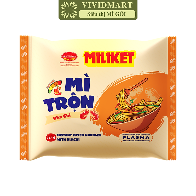 COLUSA - Mì trộn Miliket hương vị Kim chi, Mì trộn kim chi Miliket, Mì Miliket trộn kim chi ăn liền (117g/gói)