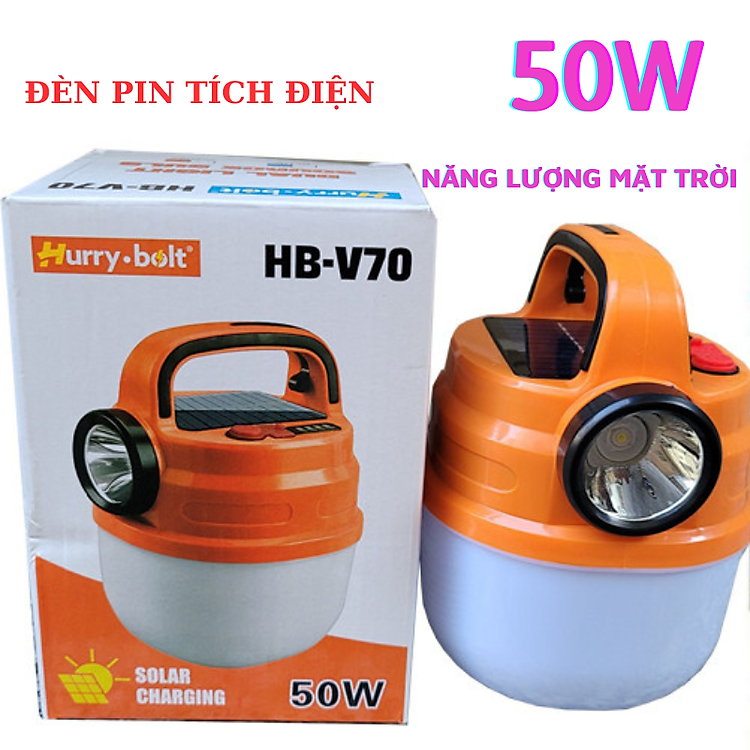 Bóng Đèn Tích Điện V70 50W Siêu Sáng Tích Hợp Đèn Pin Có Sạc Năng Lượng Mặt Trời, Đèn led đa năng đi vườn, cắm trại, picnic, đèn dự phòng khi cúp điện, đèn pin sạc USB
