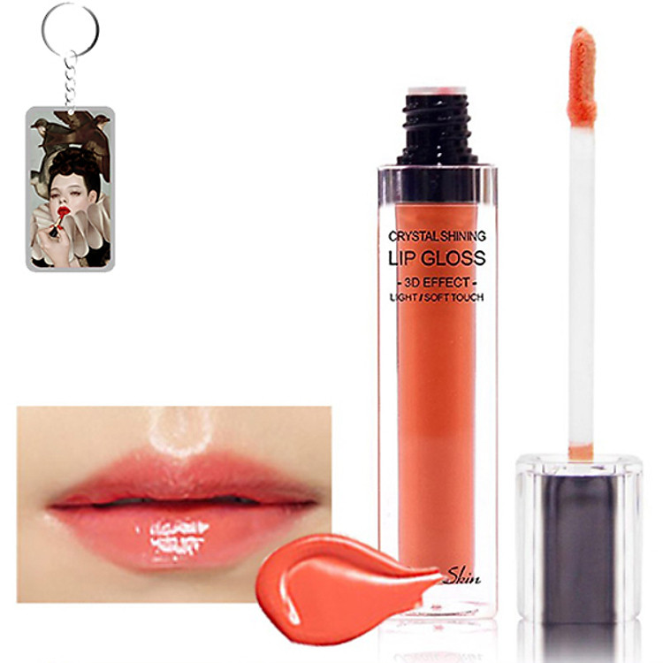 Son bóng dạng gel Beauskin Crystal Shining Lip Gloss 6ml (#708 Cam Đất) + Móc khóa