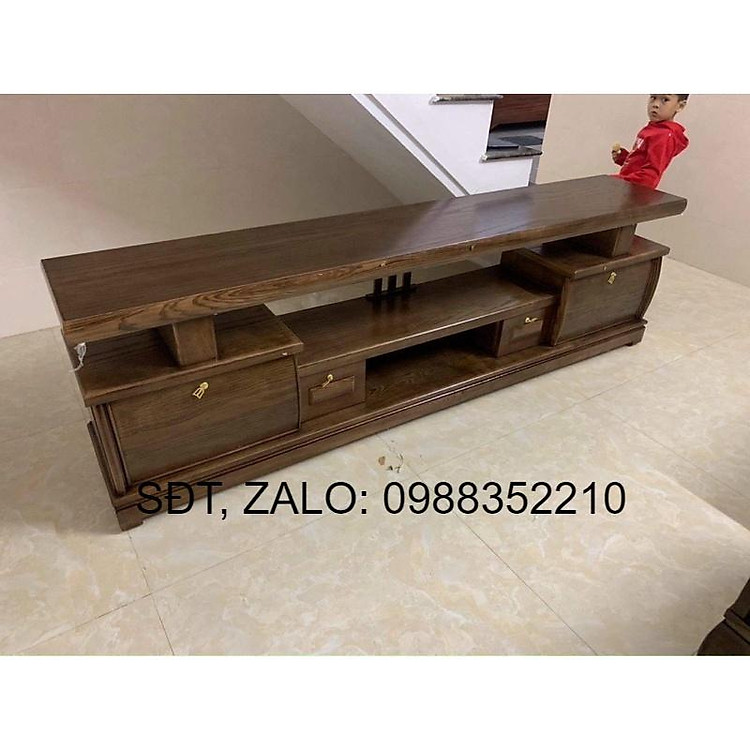 Kệ ti vi gỗ sồi hoa văn 2m2