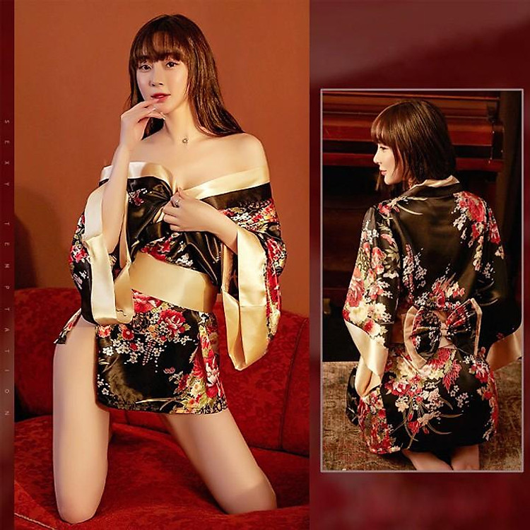 Kimono sexy cosplay phong cách Nhật Bản với màu đen quyến rũ