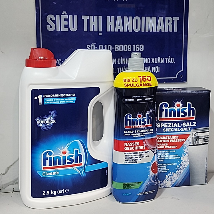Bộ sản phẩm bột rửa bát Finish 2,5kg Muối rửa bát Finish 1,2+ Nước làm bóng