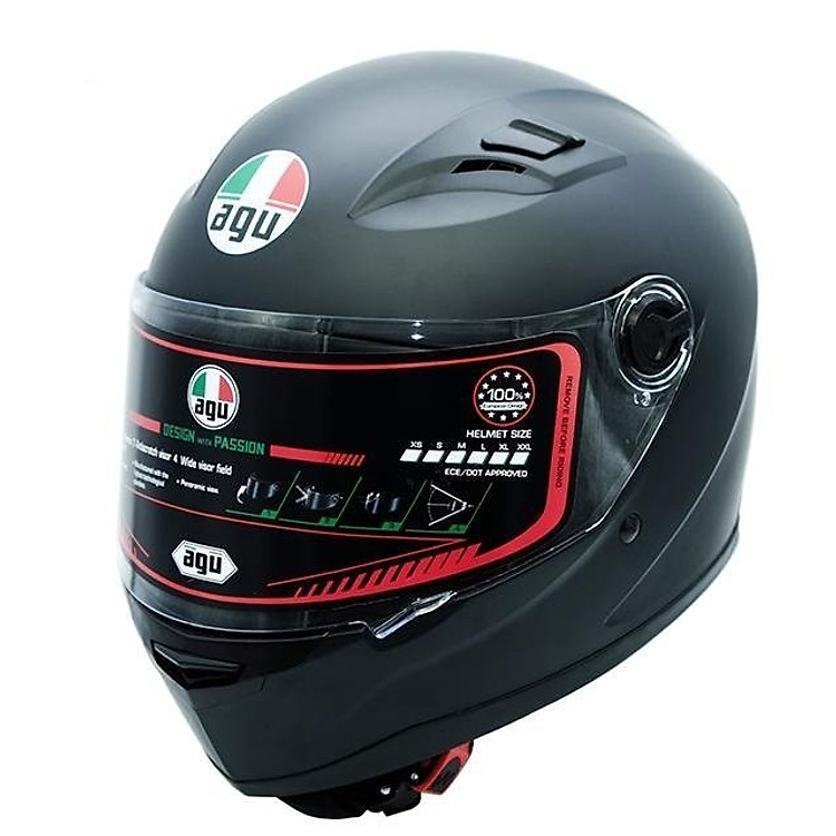 Mũ bảo hiểm fullface AGU Đen Trơn - Tặng túi đựng nón thương hiệu