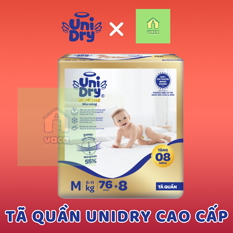 (Siêu mỏng 2mm) Tã quần cao cấp UniDry Supreme size M/L/XL/XXL/XXXL