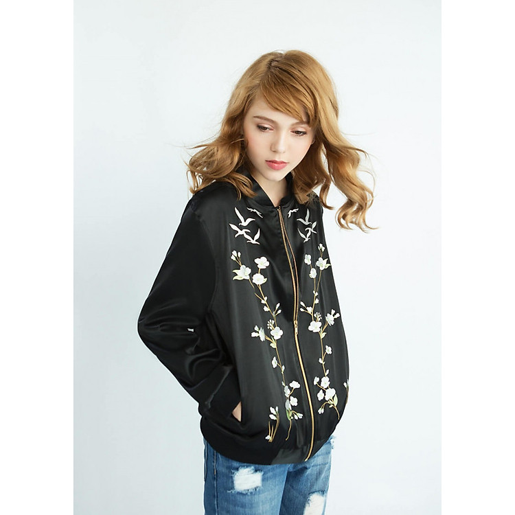 Áo khoác bomber thêu hoa - Freesize