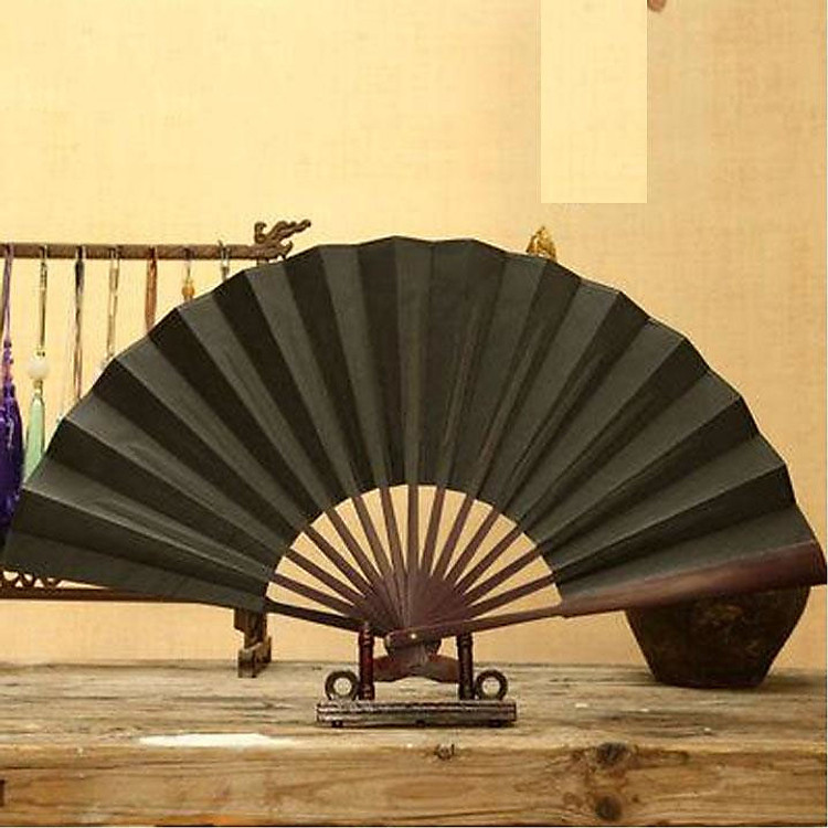 Quạt xếp cổ trang nam cầm tay trắng đen đỏ vàng múa quạt nan 31cm quà tặng trưng bày