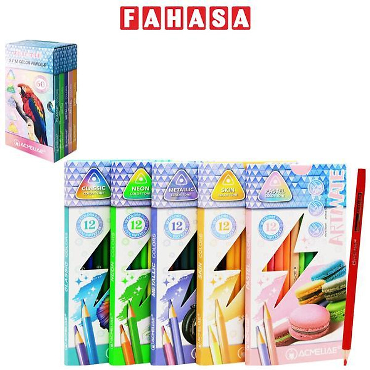 Hộp Bút Chì Màu Acmeliae 60 chiếc (5 gam màu)