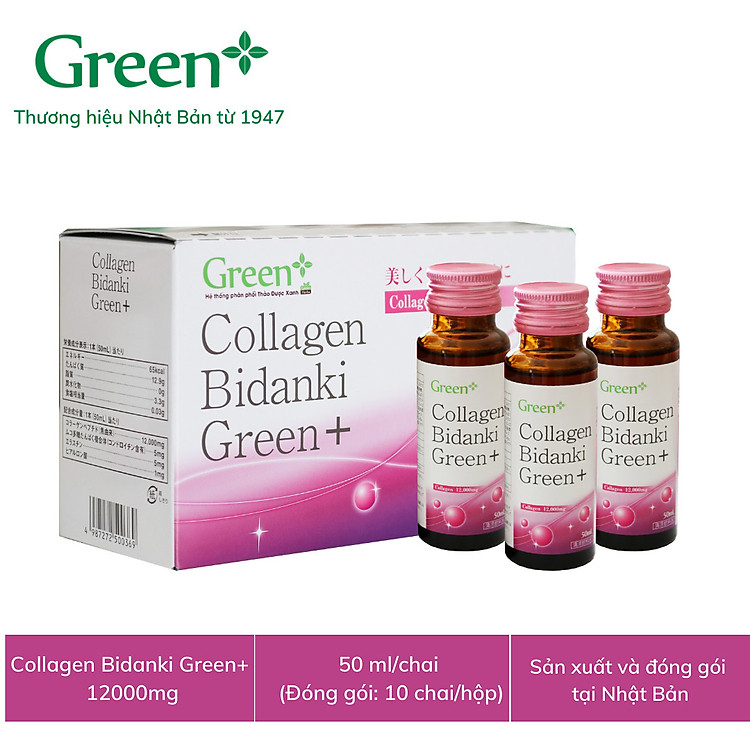 Nước uống Collagen Nhật Bản - Collagen Bidanki Green+ đẹp da, chống lão hóa