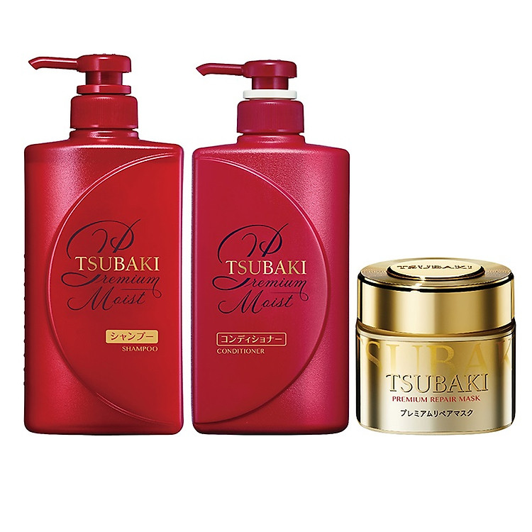 Bộ Ba Chăm Sóc Tóc TSUBAKI Dưỡng Tóc Bóng Mượt Gội Xả (490ml/chai) + Mặt Nạ Tóc Cao Cấp Phục Hồi Hư Tổn 180g