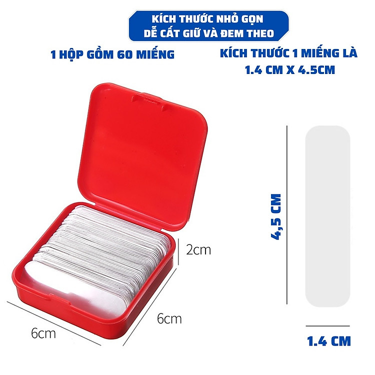 Băng keo dán 2 mặt trong suốt siêu dính (Hộp 60 miếng)
