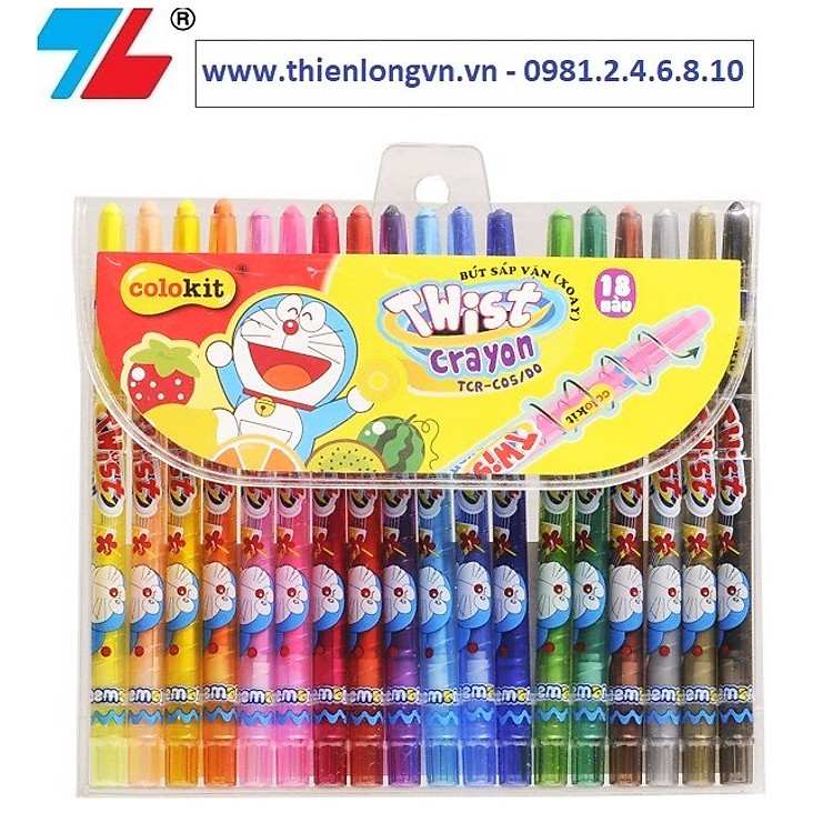 Bút sáp vặn Thiên Long Colokit Doraemon TCR-C05/DO - 18 màu - Không độc hại - Bút sáp siêu đẹp