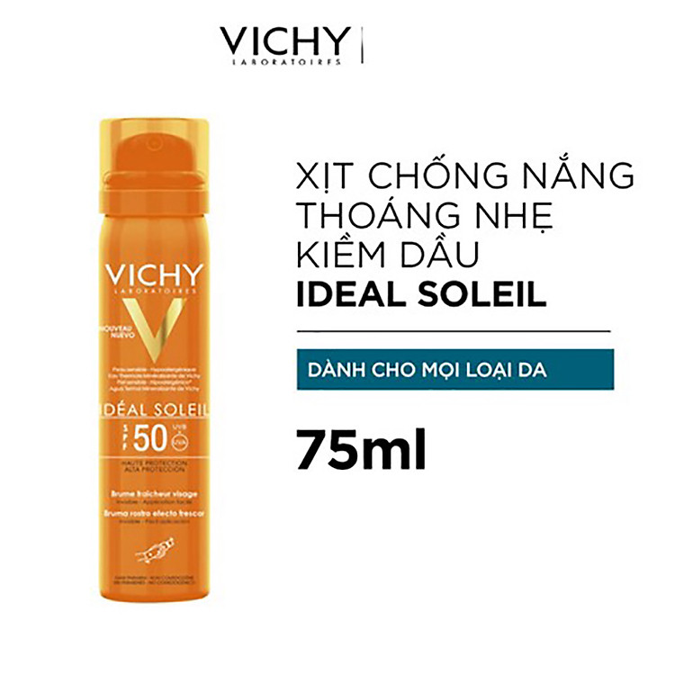 Xịt Khoáng Chống Nắng Giảm Dầu Khô Ráo Và Không Gây Nhờn Rít SPF 50 PA+++ UVA & UVB Vichy Ideal Soleil 75ml