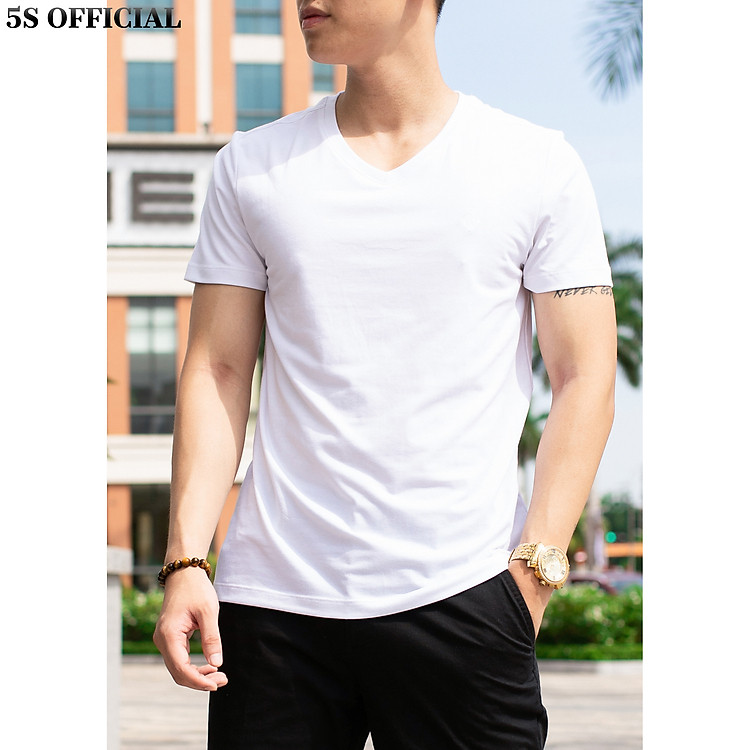 Áo Thun Nam 5S Cổ Tim (ATSSB199) Cao Cấp Trẻ Trung, Thoáng Mát N1