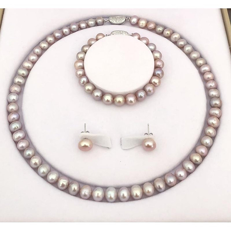 Bộ Trang Sức 3 Món 8 - 9 Ly Màu Hồng Ánh Tím Sang Trọng - Trường Thịnh Ngọc Trai