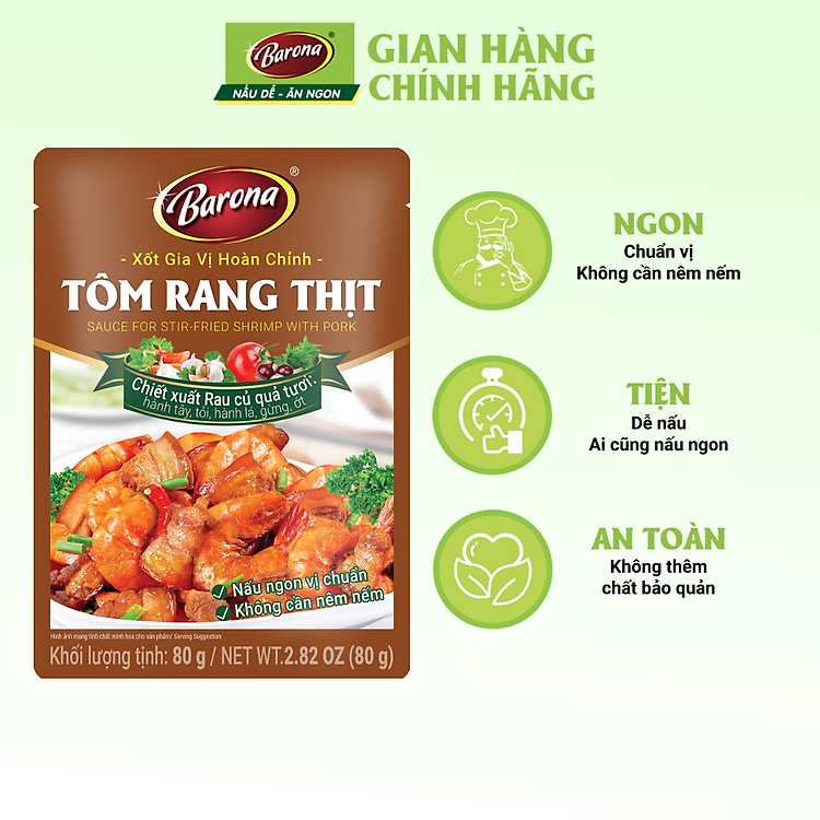 Gia Vị Tôm Rang Thịt Barona 80g ướp ngon chuẩn vị không cần nêm nếm