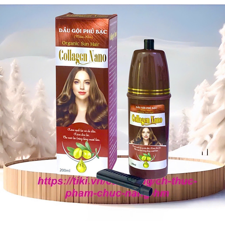 Dầu gội phủ bạc Collagen Nano , Giúp Nhuộm nâu tóc, dưỡng tóc bóng mượt - chai 200ml (Màu Nâu)