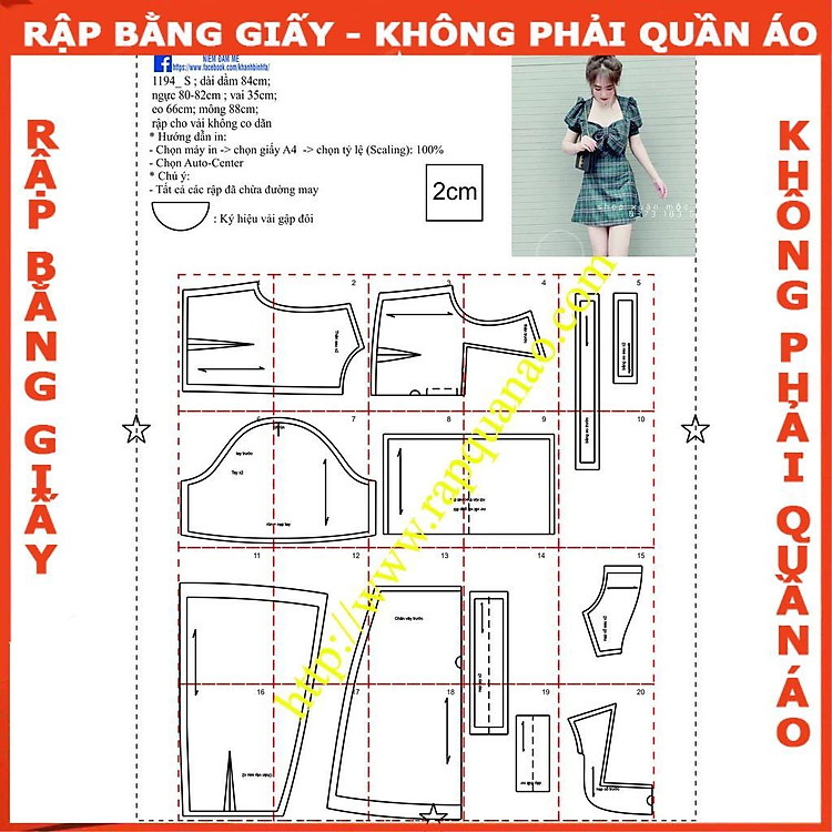 Rập giấy đầm dáng A cổ 5 góc 1194 (BẢN VẼ)