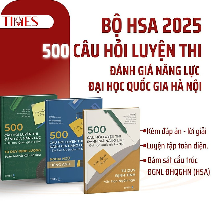 500 câu hỏi luyện thi Đánh giá năng lực ĐHQGHN (Kèm đáp án - lời giải) Bao gồm Toán học & Xử lí số liệu, Tư duy định tính Văn học - Ngôn ngữ và Ngoại ngữ (Tiếng Anh).