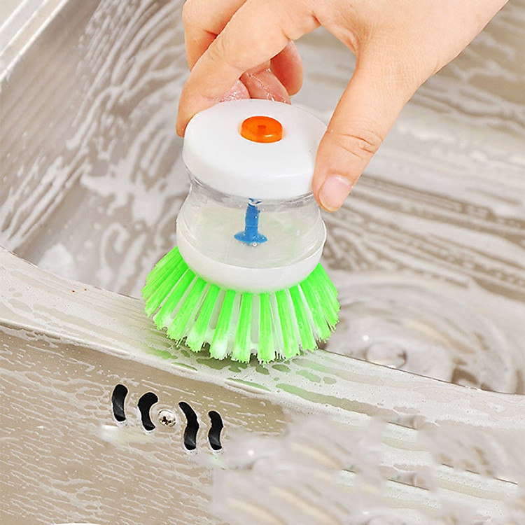 Dụng cụ Cọ rửa chén bát nhà bếp kèm bình chứa chất tẩy rửa tiện lợi (Giao ngẫu nhiên)