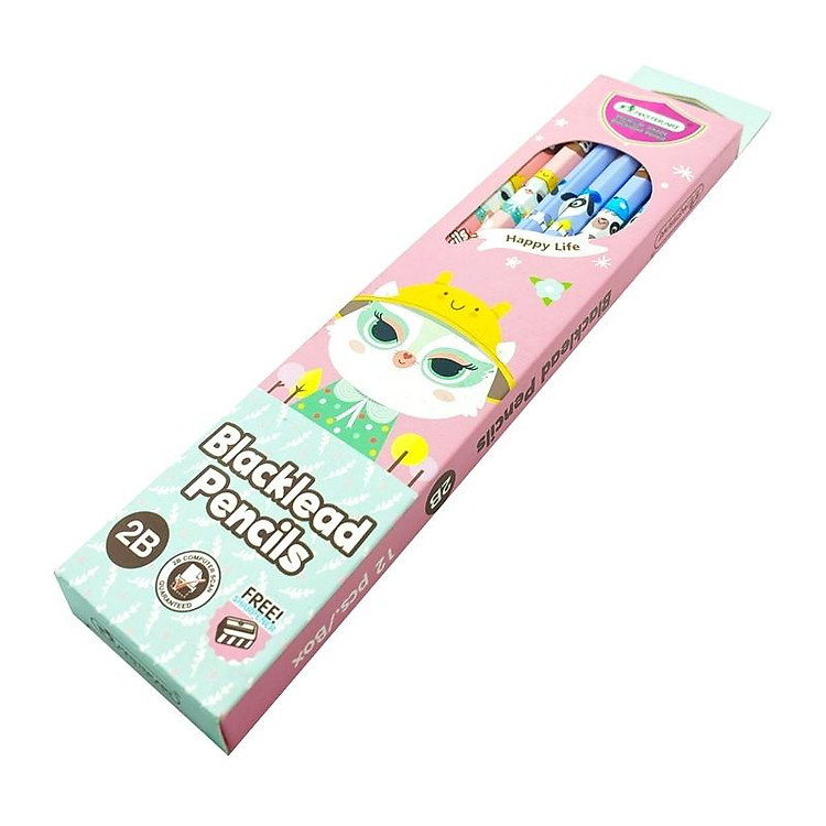 Hộp 12 Bút Chì Gỗ 2B + Chuốt Chì - Masterart Happy Life - Ảnh 2