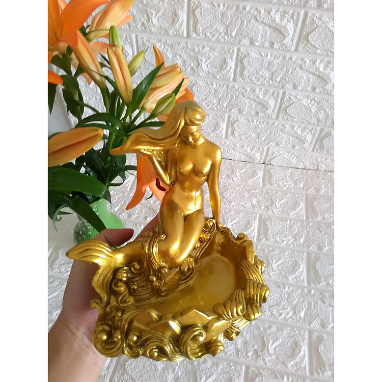 Gạt tàn thuốc đá poly nhũ đồng hình nàng tiên cá - GTC02