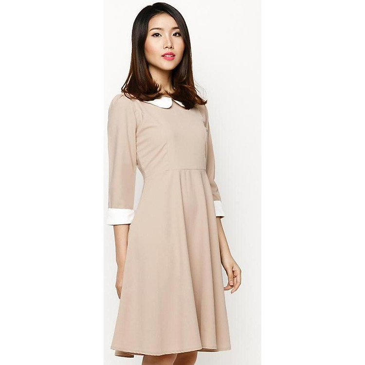 Đầm xòe vintage tay dài cổ sen - Free size