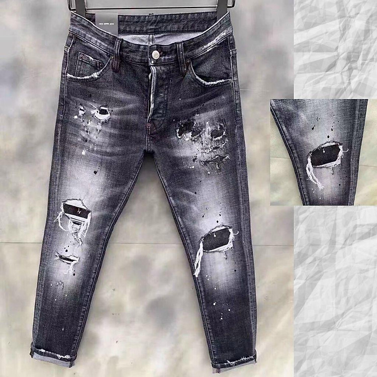 Quần Jean Nam Chất Bò Nam Wash Rách Phối Vảy Sơn BHFS Cá Tính Trẻ Trung