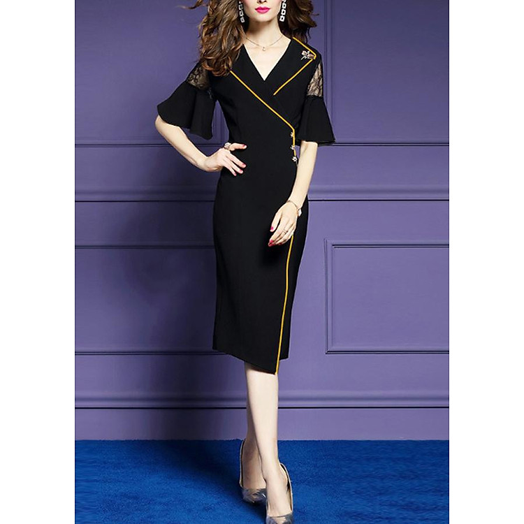 Đầm Ôm Dự Tiệc Kiểu Đầm Ôm Phối Viền Màu Kèm Phụ Kiện Ngẫu Nhiên ROMI 3127