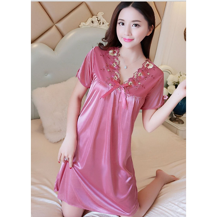 Váy ngủ khổ rộng dáng suông chất lụa có tay_MORIE FASHION