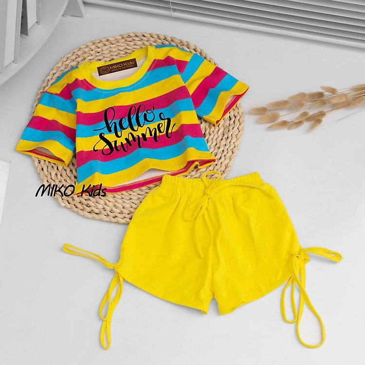 Quần áo bé gái, đồ bộ áo croptop cho bé gái màu cầu vồng size 20-40kg chất cotton mềm mịn mát