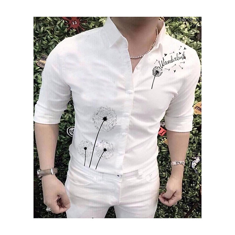 áo sơ mi nam họa tiết bồ công anh kèm chữ