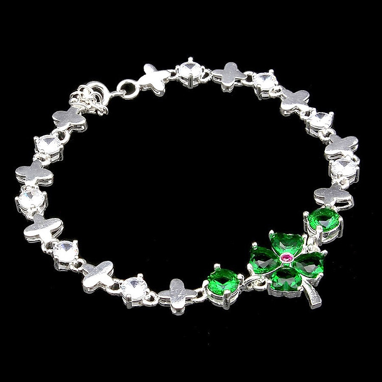 Lắc Tay Nữ Bạc Hiểu Minh LTU446G cỏ 4 lá bạc ta