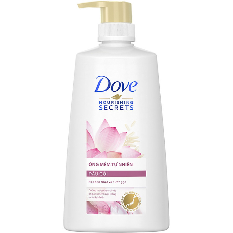 Dầu Gội Thiên Nhiên Dove Óng Mềm Tự Nhiên Hoa Sen Và Nước Gạo Dưỡng Tóc Mềm Mượt, Óng Ả 640G