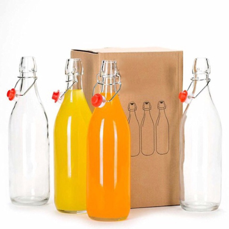 Chai thủy tinh gọng sắt nắp gài 1 lít, chai đựng nước