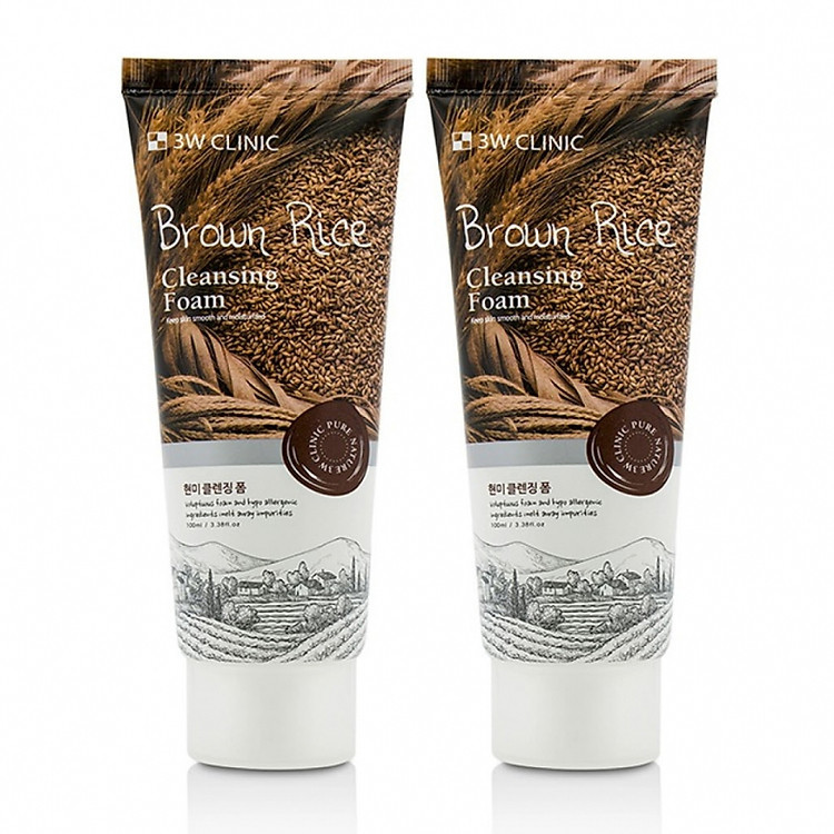 Combo 2 Sữa Rửa Mặt Chiết Xuất Gạo 3W Clinic Brown Rice Cleansing Foam 100mlx2