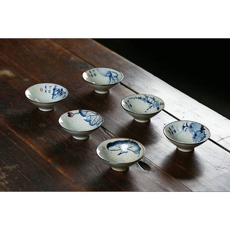 BỘ 6 CHÉN SỨ MEN HOA VẼ TAY