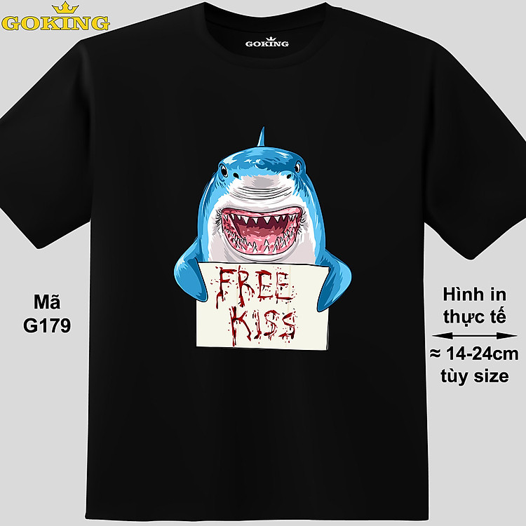 FREE KISS, mã G179. Áo thun in hình Cá Mập siêu đẹp cho nam nữ, form unisex. Áo phông hàng hiệu GOKING. Quà tặng cao cấp cho gia đình, cặp đôi, hội nhóm, doanh nghiệp