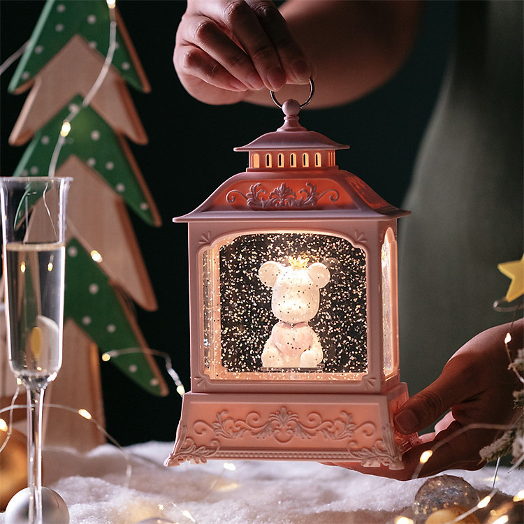 Hộp Nhạc Cầu Tuyết Đèn Lồng Vintage Cặp Đôi Máy Bay Nhỏ Và Gấu Trắng