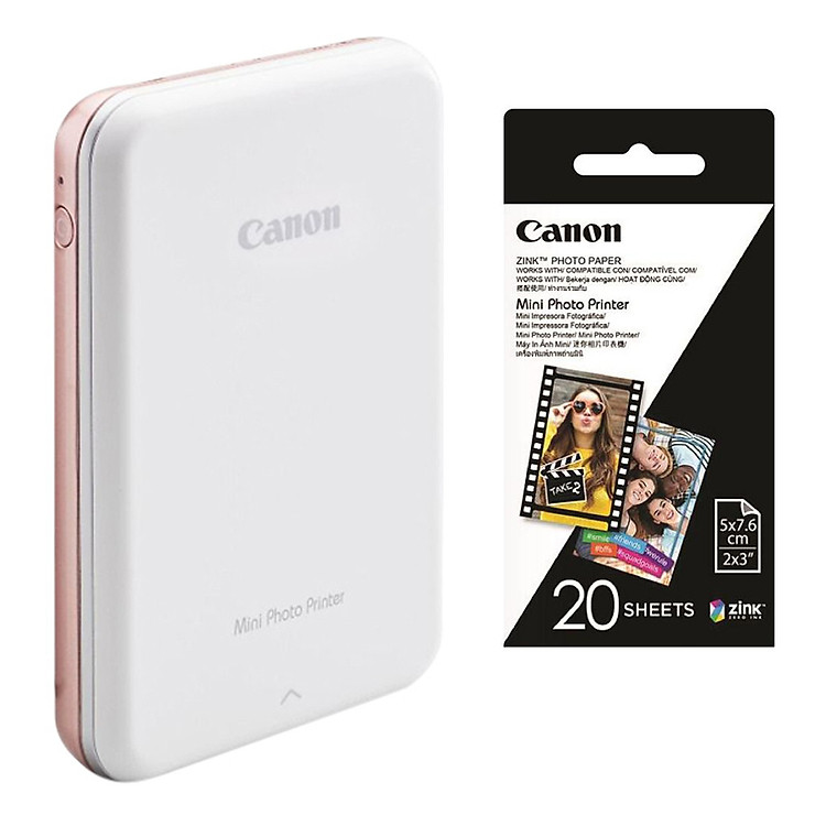 Combo Máy in Canon PV-123 + Giấy in Canon ZP-2030 - Hàng Chính hãng (Vàng hồng)
